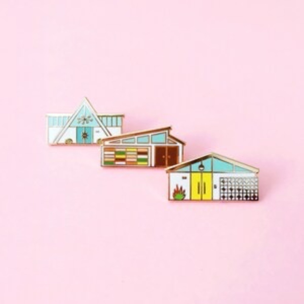 Mid-century Modern Architecture Home Enamel Pin Collection, Set of 3